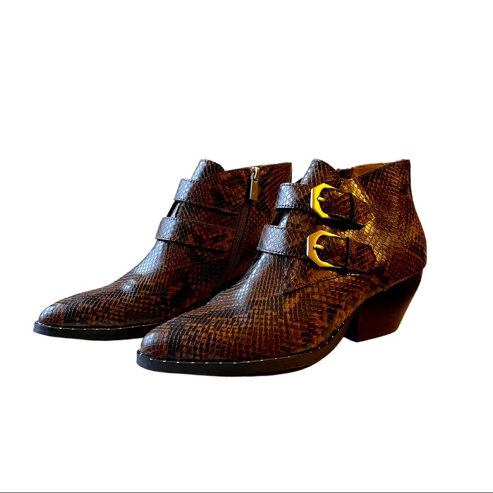 LTreasure & Bond brown snake skin buckle boots